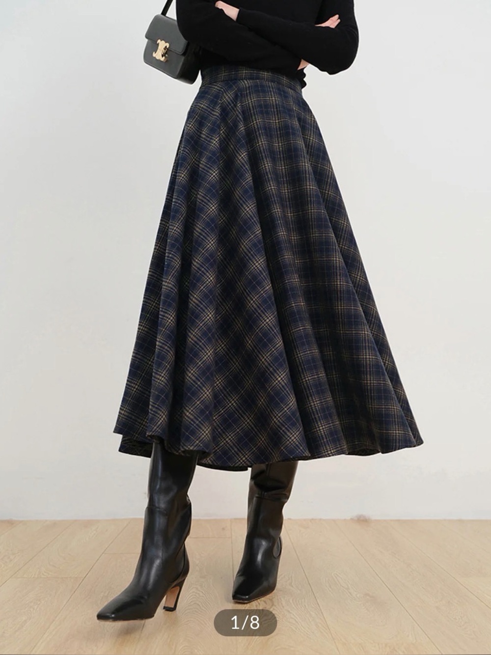 Commence | Plaid Long Skirt | Navy | Large - Picture 1 of 6